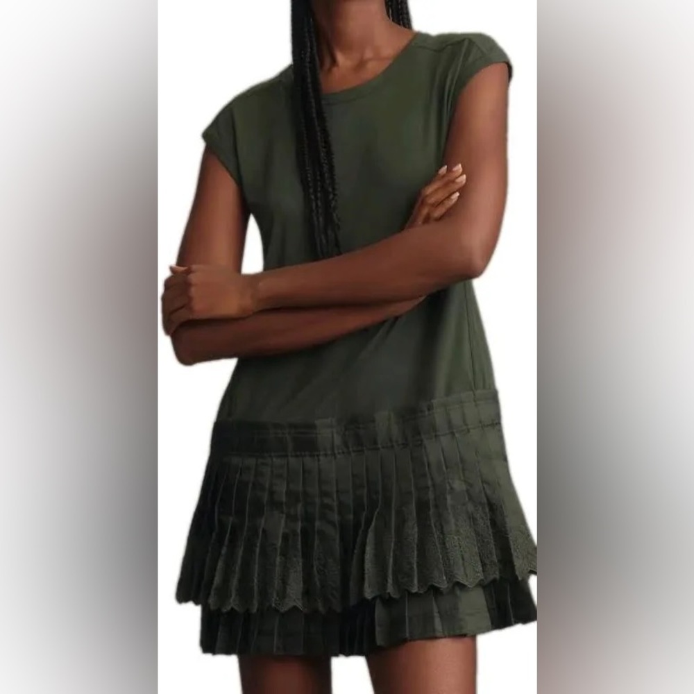 Anthropologie Daily Practice Solid Set Mini Dress Dark Green Size S
